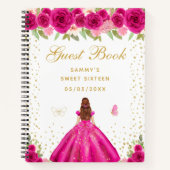 Hete Roze Bloemen Bruin Haar Prinses Sweet Sixteen Notitieboek (Voorkant)