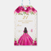 Hete Roze Bloemen Donkere Huid Meisje Gelukkige Ve Cadeaulabel (Voorkant)