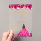 Hete Roze Bloemen Donkere Huid Prinses Sweet Sixte Acryl Uitnodigingen (Insitu (Draagbaar))
