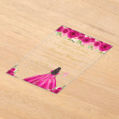 Hete Roze Bloemen Donkere Huid Prinses Sweet Sixte Acryl Uitnodigingen (Laagn)