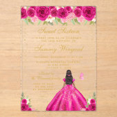 Hete Roze Bloemen Donkere Huid Prinses Sweet Sixte Acryl Uitnodigingen (Voorkant)