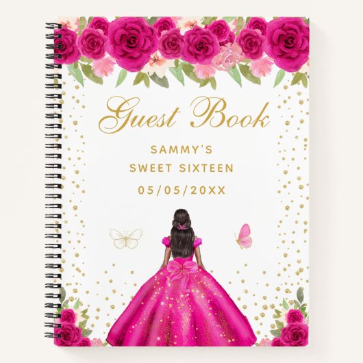 Hete Roze Bloemen Donkere Huid Prinses Sweet Sixte Notitieboek (Voorkant)