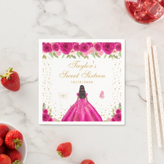 Hete Roze Bloemen Donkere Huid Prinses Sweet Sixte Servet (Insitu)