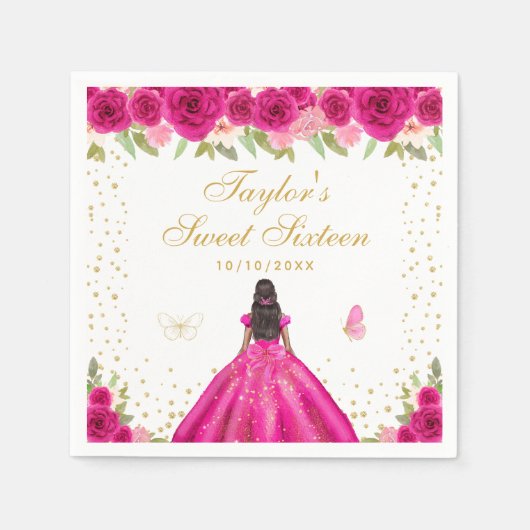 Hete Roze Bloemen Donkere Huid Prinses Sweet Sixte Servet (Voorkant)