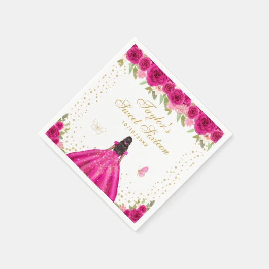 Hete Roze Bloemen Donkere Huid Prinses Sweet Sixte Servet (Hoek)