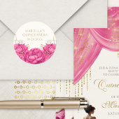 Hete Roze Bloemen Elegante Quinceanera Ronde Sticker