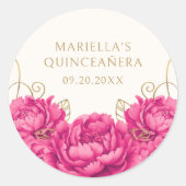 Hete Roze Bloemen Elegante Quinceanera Ronde Sticker (Voorkant)