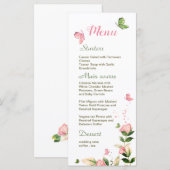 Hete roze bloemen groene bladeren vlinders bruilof menu (Voorkant / Achterkant)