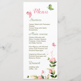 Hete roze bloemen groene bladeren vlinders bruilof menu