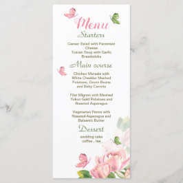 Hete roze bloemen groene bladeren vlinders bruilof menu