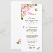 Hete roze bloemen groene bladeren vlinders bruilof menu (Voorkant / Achterkant)