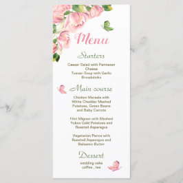 Hete roze bloemen groene bladeren vlinders bruilof menu