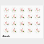 Hete roze bloemen groene bladeren vlinders bruilof ronde sticker (Vel)