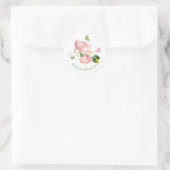 Hete roze bloemen groene bladeren vlinders bruilof ronde sticker (Tas)