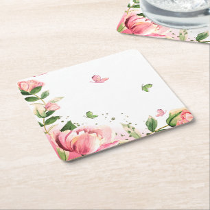 hete roze bloemen groene bladeren vlinders kartonnen onderzetters