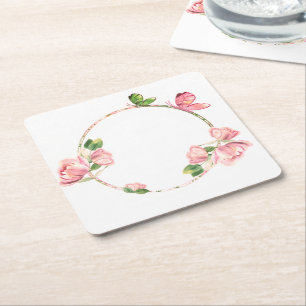 hete roze bloemen groene bladeren vlinders kartonnen onderzetters