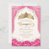 Hete Roze Bloemen Tiara Girly Quinceanera Kaart (Voorkant)