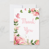 Hete roze bloemen vlinders bruiloft bedankkaart (Voorkant)