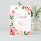 Hete roze bloemen vlinders bruiloft bedankkaart (Staand voorkant)