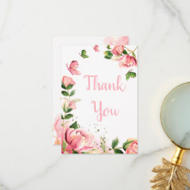 Hete roze bloemen vlinders bruiloft bedankkaart