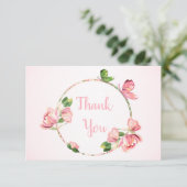 Hete roze bloemen vlinders bruiloft bedankkaart (Staand voorkant)