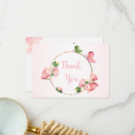 Hete roze bloemen vlinders bruiloft bedankkaart