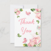 Hete roze bloemen vlinders bruiloft bedankkaart (Voorkant)