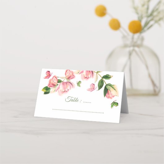 Hete roze bloemen vlinders bruiloft plaatskaartje (Voorkant)