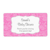 hete roze Damask Water Fles gunst u aanpassen Etiket (Voorkant)