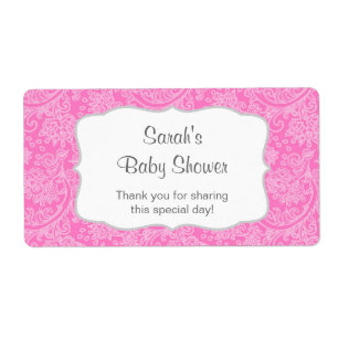 hete roze Damask Water Fles gunst u aanpassen Etiket