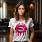 Hete roze druipende lippen met tong t-shirt