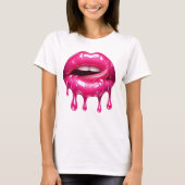 Hete roze druipende lippen met tong t-shirt (Voorkant)