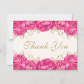 Hete Roze Elegante Bloemen Quinceanera Bedankkaart (Voorkant)