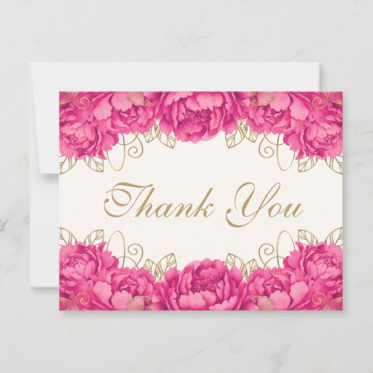 Hete Roze Elegante Bloemen Quinceanera Bedankkaart (Voorkant)