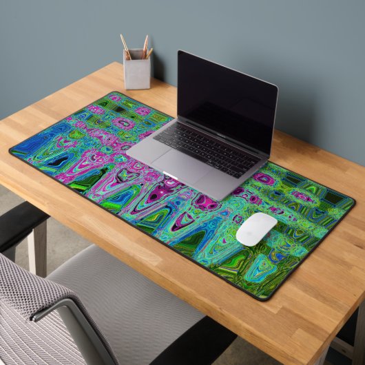 Hete Roze en Blauwe Groovy Abstracte Retro Waves Bureaumat (Kantoor 2)