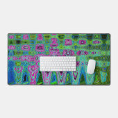 Hete Roze en Blauwe Groovy Abstracte Retro Waves Bureaumat (Keyboard & Muis)