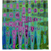 Hete Roze en Blauwe Groovy Abstracte Retro Waves Douchegordijn (Voorkant)