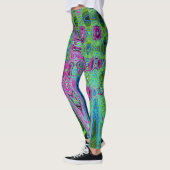 Hete Roze en Blauwe Groovy Abstracte Retro Waves Leggings (Links)