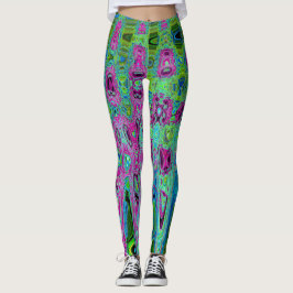 Hete Roze en Blauwe Groovy Abstracte Retro Waves Leggings