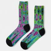 Hete Roze en Blauwe Groovy Abstracte Retro Waves Sokken (Links)