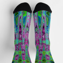 Hete Roze en Blauwe Groovy Abstracte Retro Waves Sokken