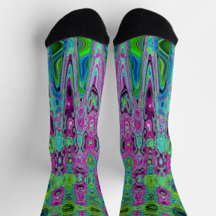 Hete Roze en Blauwe Groovy Abstracte Retro Waves Sokken