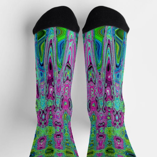Hete Roze en Blauwe Groovy Abstracte Retro Waves Sokken (Top)