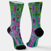 Hete Roze en Blauwe Groovy Abstracte Retro Waves Sokken (Gebogen)