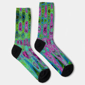 Hete Roze en Blauwe Groovy Abstracte Retro Waves Sokken (Rechts)