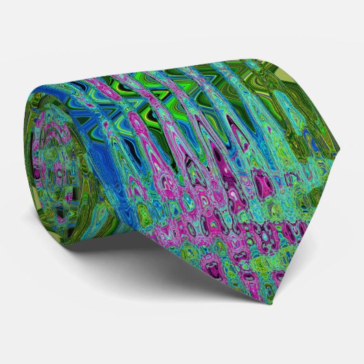 Hete Roze en Blauwe Groovy Abstracte Retro Waves Stropdas (Opgerold)