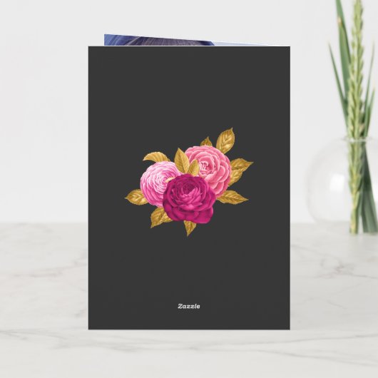 Hete roze en gouden bloem bedankkaart (Achterkant)