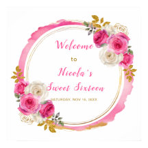 Hete roze en gouden elegante bloemen Sweet Sixteen