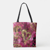 HETE ROZE EN GOUDEN GLITTER KIJKEN VALENTIJN HARTE TOTE BAG (Achterkant)