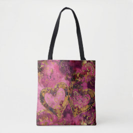 HETE ROZE EN GOUDEN GLITTER KIJKEN VALENTIJN HARTE TOTE BAG